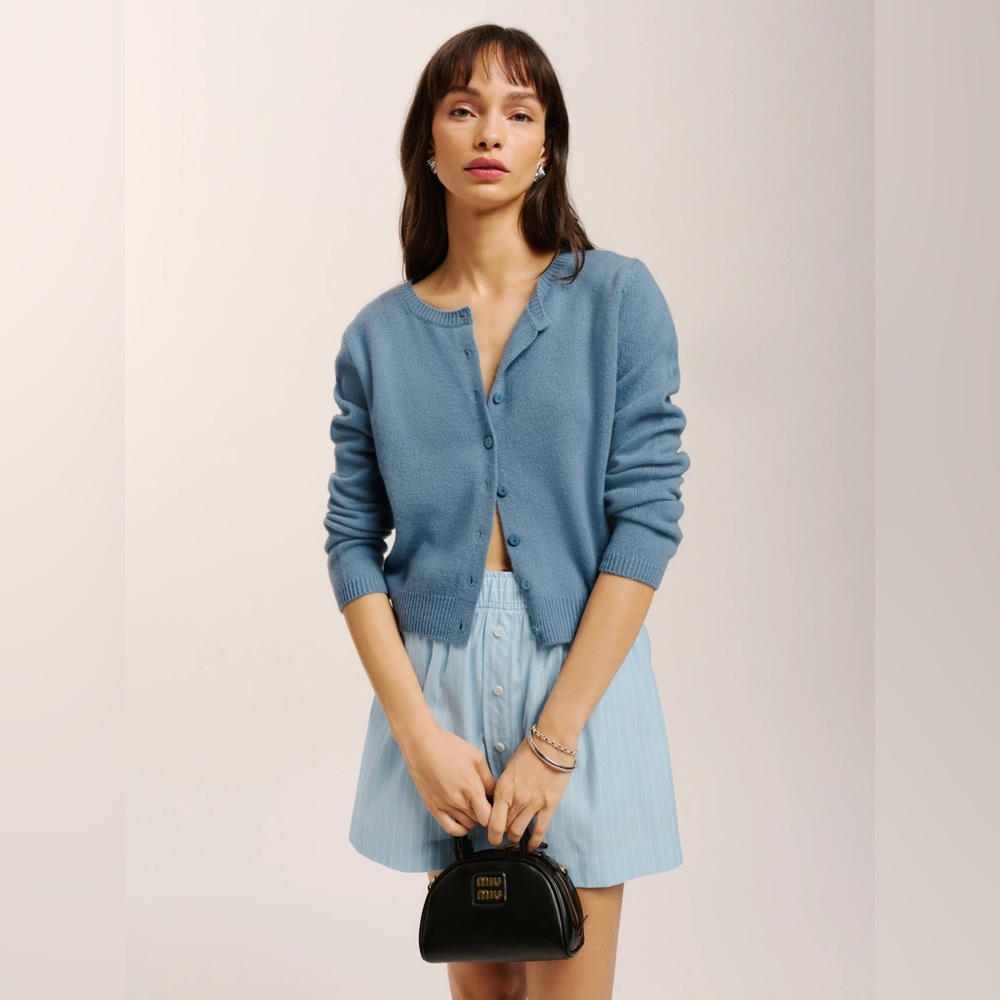 THE REFORMATION Clara Cashmere Crew Cardigan Bluebell Size M